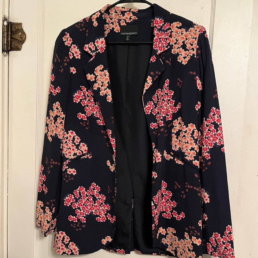 Cynthia Rowley navy floral blazer